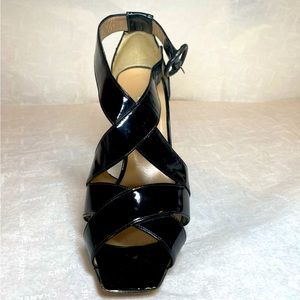 MANOLO BLAHNIK  Black Crisscross Leather Slingback High Heels PREOWNED